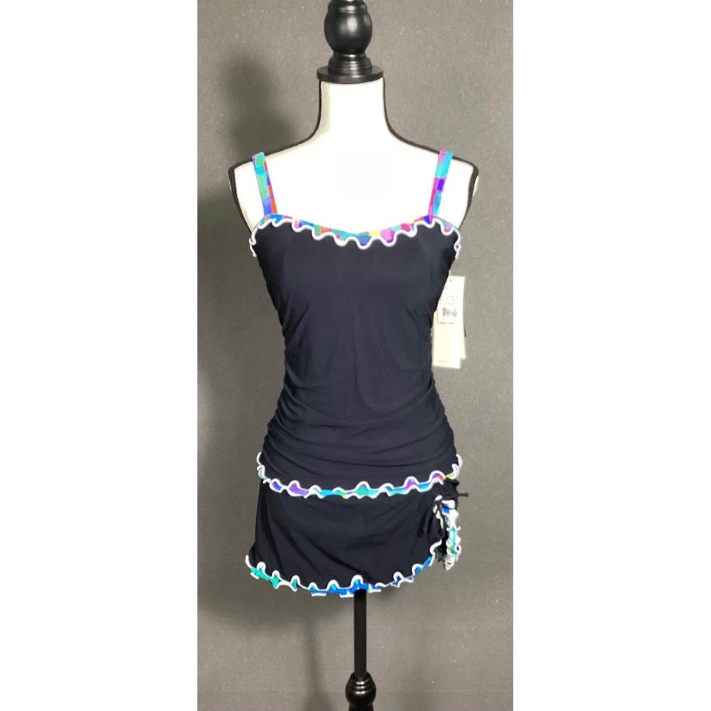 Profile By Gottex Black Swim Tankini with Multicolor Ruffle Trim